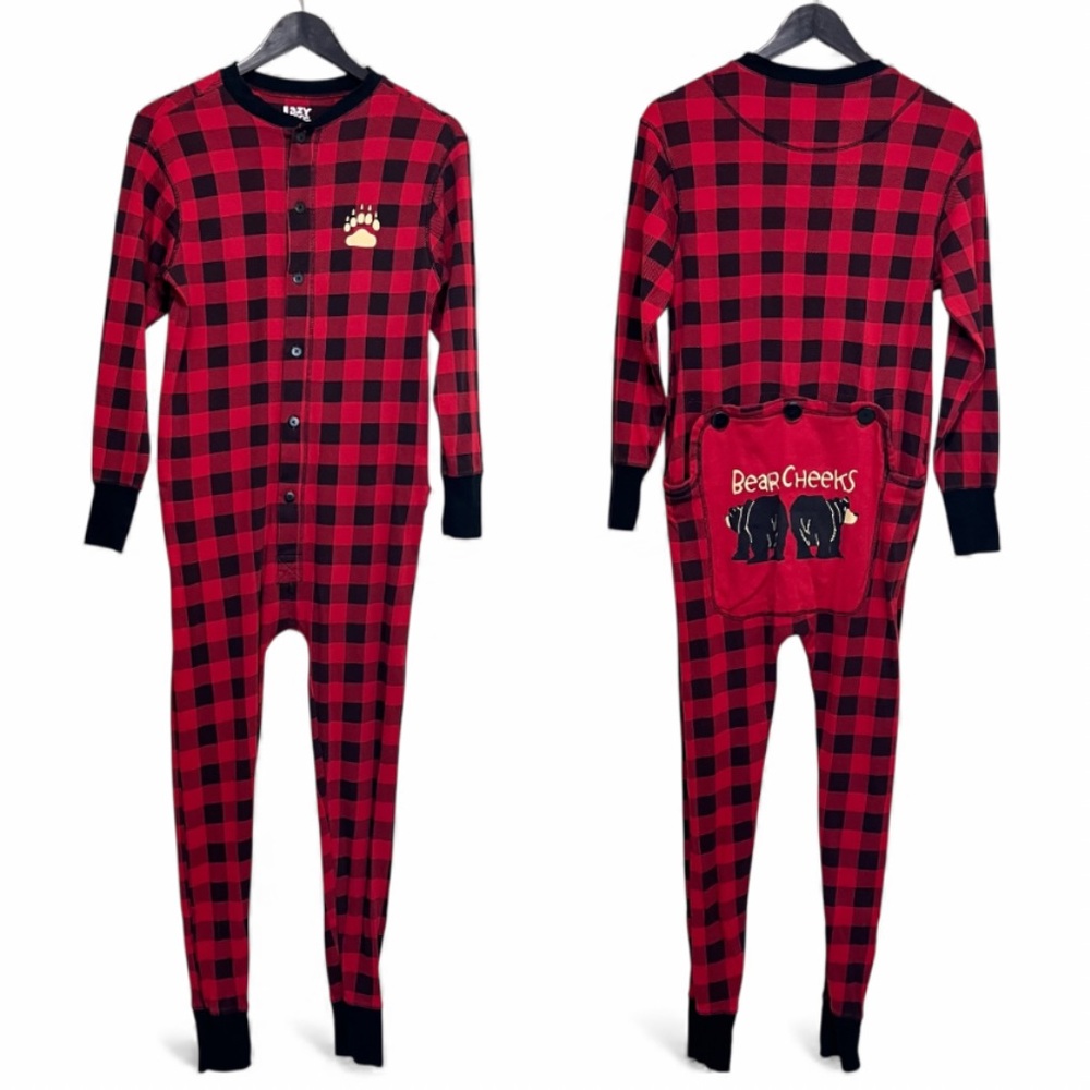 Lazy One Plaid Bear Cheeks Flapjack One Piece Pajama